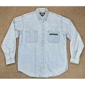 Harley Davidson Men's Vintage Button Down Long Sleeve Denim‎ Shirt Size Large